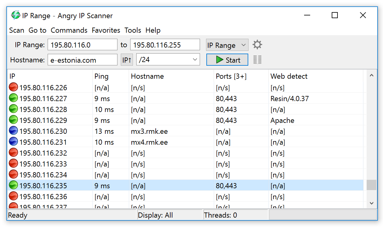 Интерфейс Angry IP Scanner в Windows